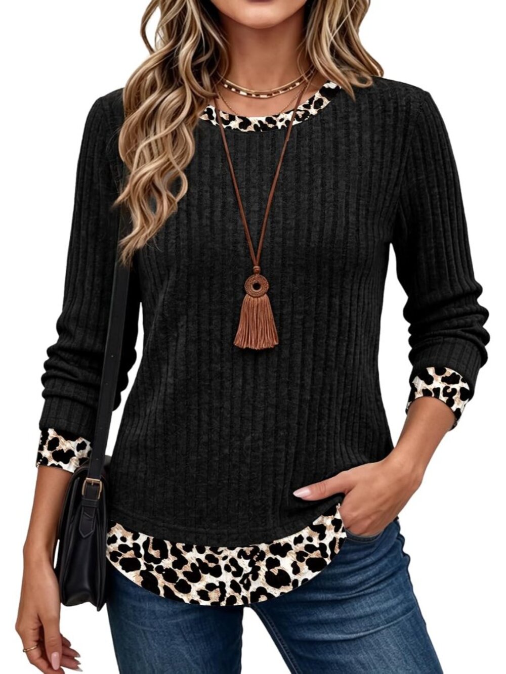 Chic Long Sleeve Color Block Shirt - Breathable Leopard Print for Fall 2026